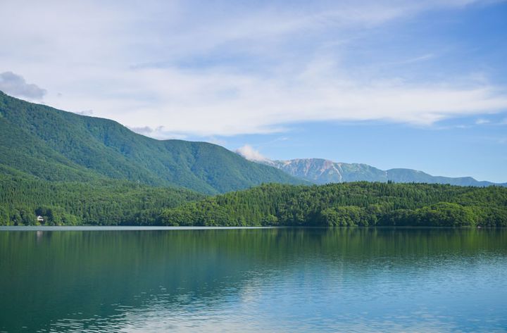 サウナで温まった体を青木湖に飛び込んでクールダウン