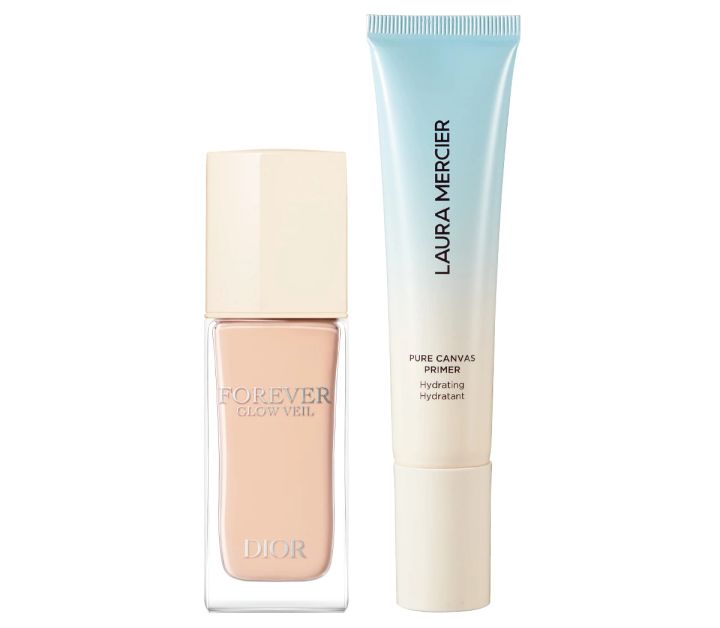 2.着る服を考えつつ下地でトーンを補整_ピュア キャンバス プライマー ハイドレーティング N 30ml ¥5610／ローラ メルシエ ジャパン、ディオールスキン フォーエヴァー グロウ ヴェール SPF20・PA++ 30ml ¥7370／パルファン・クリスチャン・ディオール