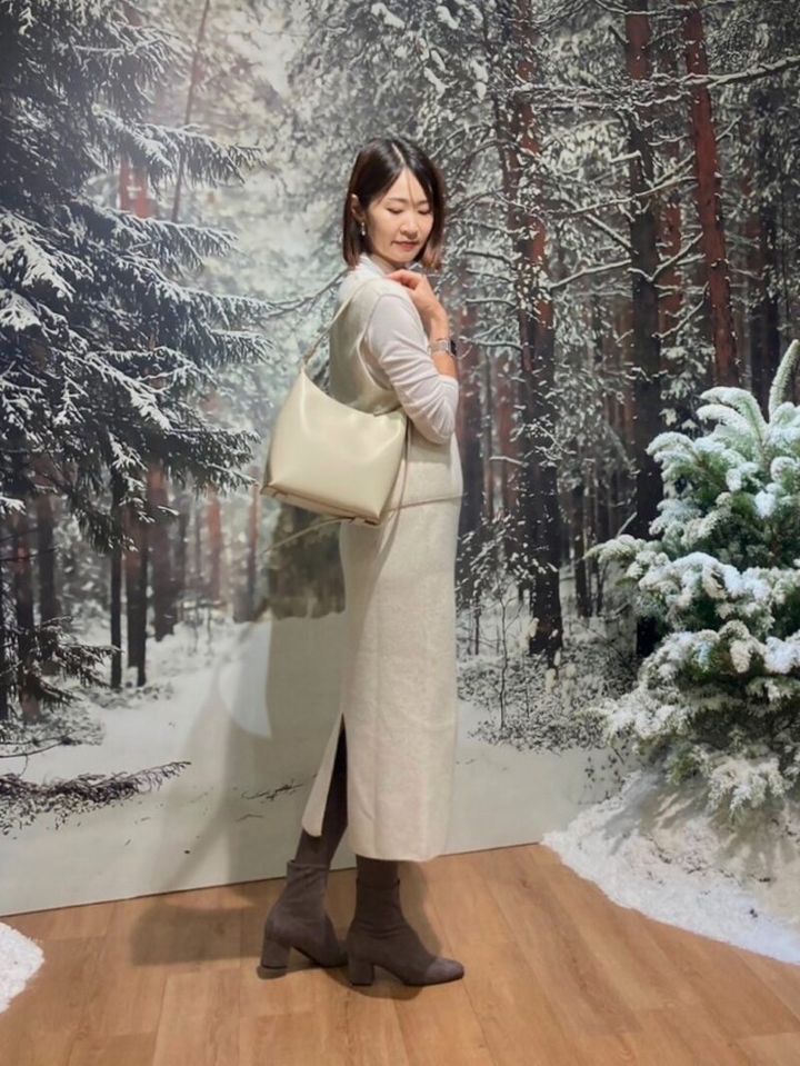 ユニクロ スフレヤーンニットのセットアップの着こなし