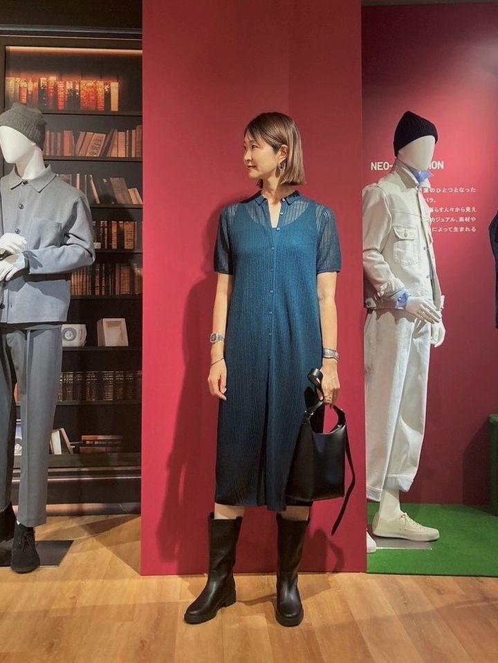 ユニクロ レースニットワンピースのコーデ
