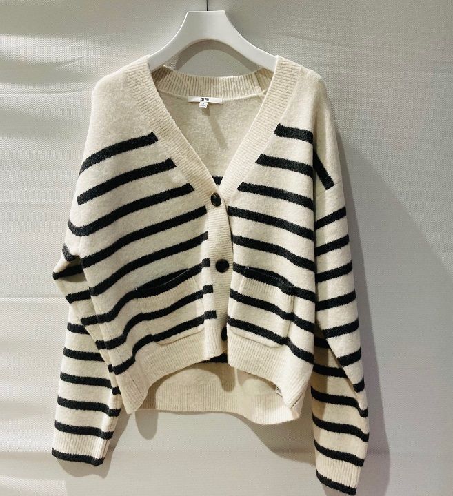 スフレヤーンニットのボーダーカーディガン