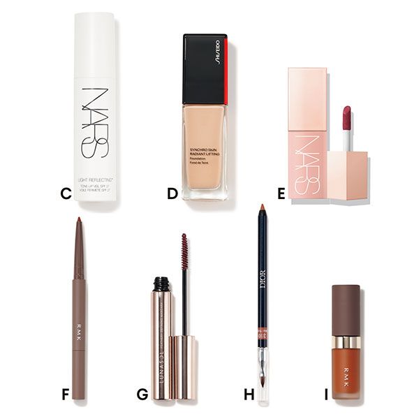 【C】ライトリフレクティング トーンアップヴェール 【D】シンクロスキン ラディアントリフティング ファンデーション 【E】アフターグロー リキッドブラッシュ 【F】アイディファイニング ペンシル 【G】ルナソル フェザリーディファイニングマスカラ 【H】ルージュ ディオール コントゥール 【I】リクイドリップカラー