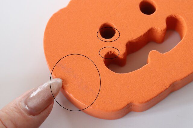 ダイソー ウッドオブジェ（かぼちゃ、おばけ） かぼちゃ ささくれ 汚れ 毛羽立ち