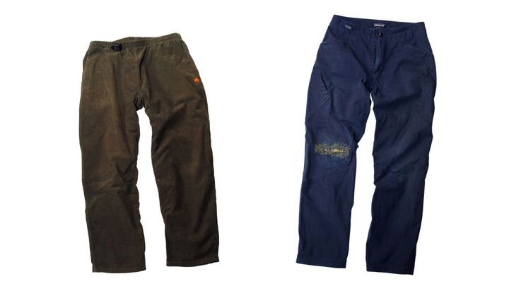 右から〈patagonia〉のベンガ・ロック・パンツ、〈QUIET SPORT〉のドゥーパンツコーズ