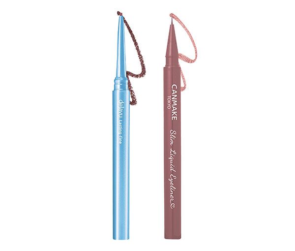 【左】デジャヴュ ラスティンファインE 極細クリームペンシル【右】キャンメイク スリムリキッドアイライナー