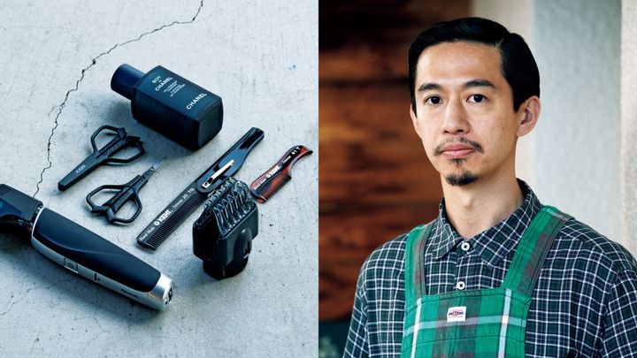 AUGERのセーフティハサミ、panasonicのヒゲトリマー、〈G.B.KENT〉髭専用のミニコーム、ボーイドゥ シャネル ジェル モイスチャライザー、〈松㐂〉オーナーシェフ・藤澤進大郎