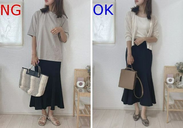 夏の黒マーメイドスカートNG＆OKコーデ