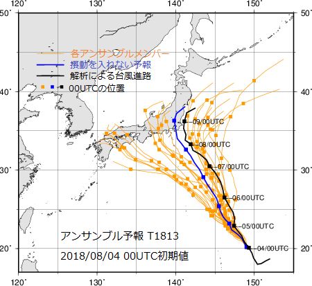 2018年8月4日9時を初期値とした台風第13号の進路の5日予報