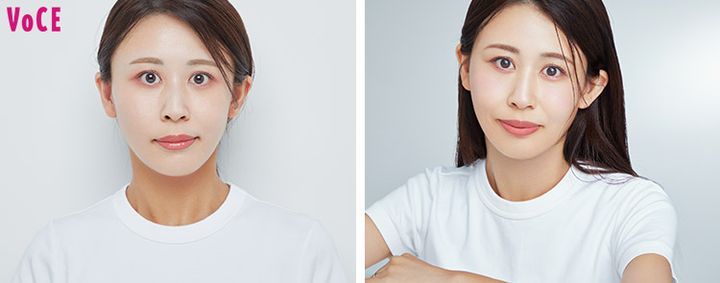 左：Before（自前メイク）、右：After