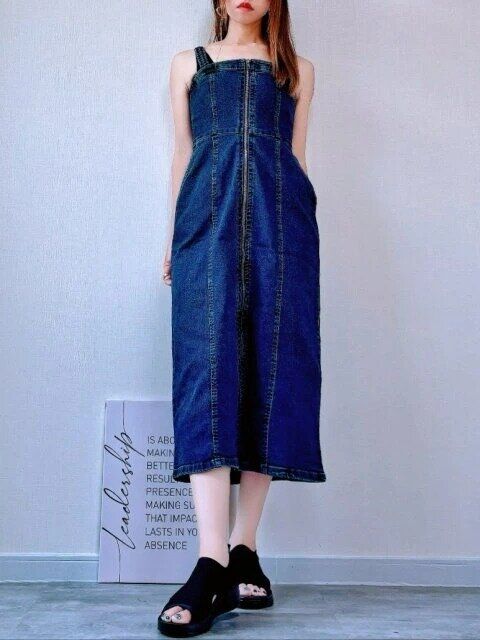 guデニムフロントジップワンピース単体コーデ
