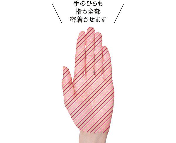 手のひらも指も全部密着させます