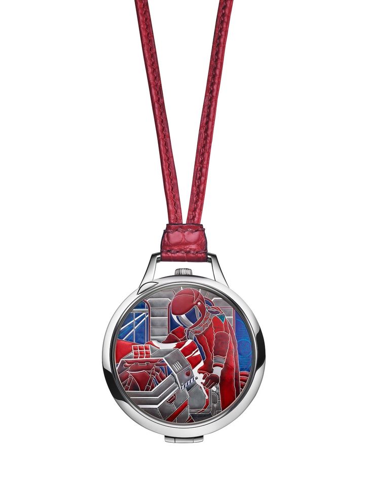 「スリム ドゥ エルメス ポケット」ミステリアス・ライダー 世界限定3本 シリアル番号入り（WG×エナメル、ケース径45mm、自動巻き）￥25,157,000（予価） Photo _ Anita Schlaefli