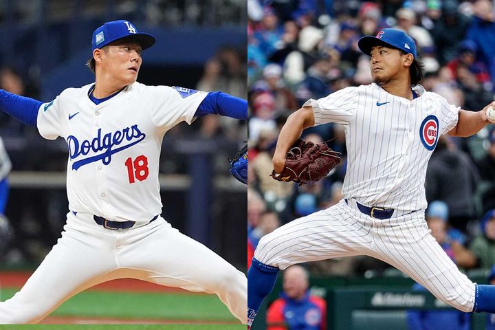ドジャースの山本由伸（左）、カブスの今永昇太（C）Getty Images