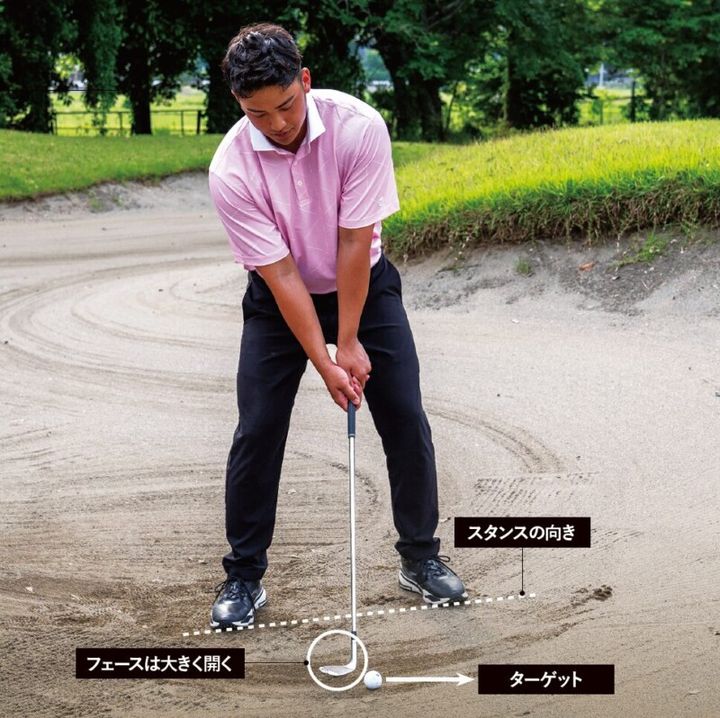 バンカーの正しいアドレスとは？フェースもスタンスも思い切って開く！
