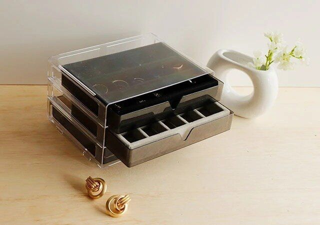 ダイソー 3段引出しケース（書斎、クリアブラック） アクセサリートレイ 使用例 アクセサリー