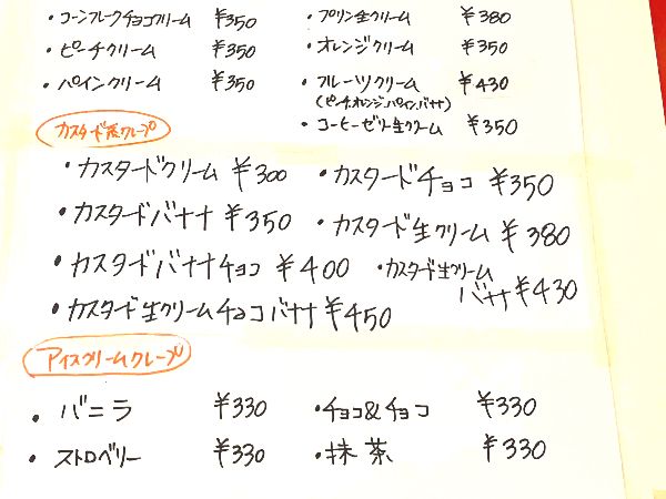 カスタードメニュー