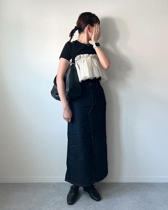 GU「デニムフロントスリットロングスカート」