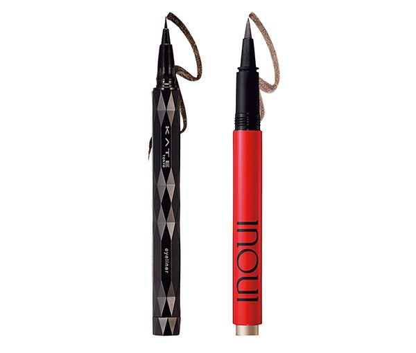 【左】ケイト スーパーシャープライナーEX4.0（ショート筆）【右】インウイ アイライナーリキッド