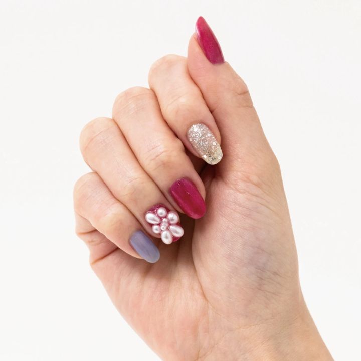 【セルフジェルネイルのやり方】パールが花咲くカラフルネイル
