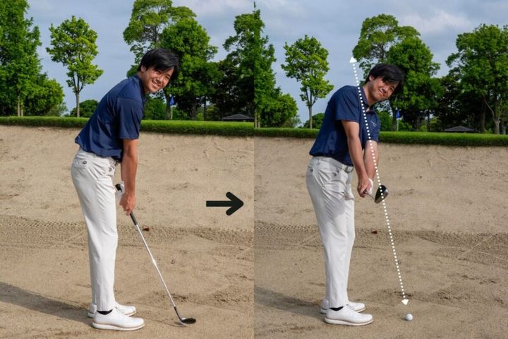 ピンが遠いバンカーで簡単に寄せるコツ！アドレスが超重要だった