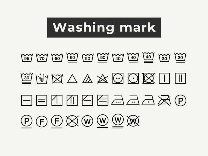 「洗濯表示マーク」の一部を記号つきで解説する画像