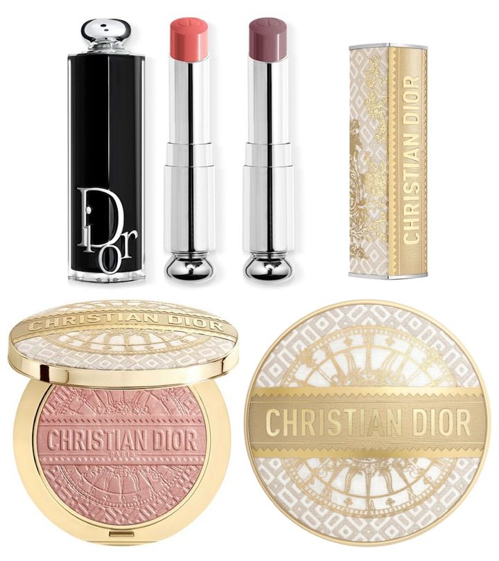 〈上左から〉ディオール アディクト リップスティック 324、704 ￥5,720 〈上右〉同 クチュール リップスティック ケース グランパル ￥4,620 〈下左から〉ディオールスキン フォーエヴァー クチュール るみナイザー 002 ￥8,580 同 クッションケース グランパル ￥4,400（すべて10月15日よりディオールブティック・公式オンラインブティックにて先行、11月1日より全国限定発売予定）