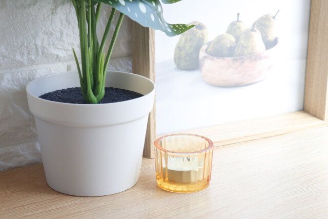 ダイソー ガラスキャンドルホルダー（クリア、オレンジ） インテリア