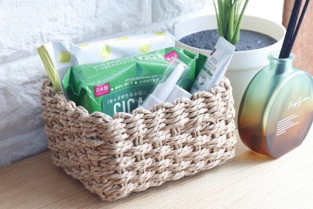 ダイソー ペーパー収納ボックス（長方形） 使用例 サイズ感 スキンケアグッズ