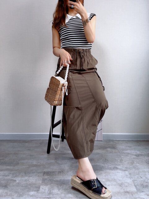 GUカーゴマキシスカートとボーダーシャツ