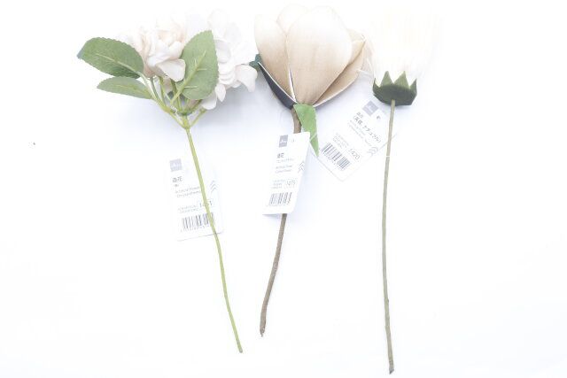 ダイソー 造花（菊） 造花（コットンフラワー） 造花（芙蓉、ナチュラル） 商品タグ