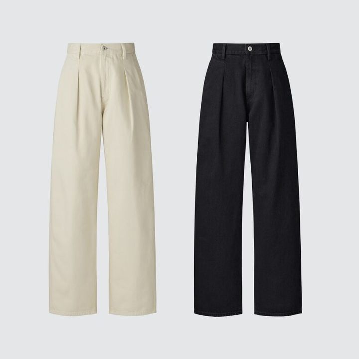 Uniqlo Uのデニムタックパンツ ブラックとベージュ