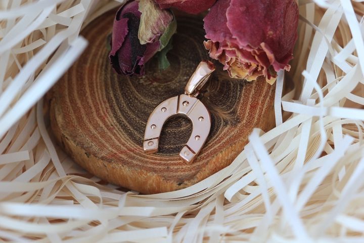 ホースシューのペンダントトップと美しい花