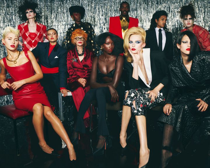 1980s 〈右から・Siri〉ジャケット 参考商品／ANDREAS KRONTHALER FOR VIVIENNE WESTWOOD（ヴィヴィアン・ウエストウッド インフォメーション） 〈Amelia〉ジャケット スカート ともに参考商品／ともにBALMAIN（バルマン ジャパン） 〈Ace〉ジャケット ￥1,592,360（参考価格）／McQUEEN（アレキサンダー・マックイーン クライアントサービス） 〈Alex〉ジャケット パンツ ともに参考商品／ともにLOUIS VUITTON（ルイ・ヴィトン クライアントサービス） シューズ／LE SILLA（www.lesilla.com） 〈Stephen〉ブレザー シャツ ともに参考商品／ともにBALMAIN（バルマン ジャパン） 〈Anok〉トップ パンツ／ともにMUGLER（inter.mugler.com） シューズ／AMINA MUADDI（www.aminamuaddi.com） 〈Stephanie〉トップ ￥594,000／DOLCE & GABBANA（ドルチェ＆ガッバーナ ジャパン） 〈Judith〉ジャケット パンツ／ともにPRABAL GURUNG（prabalgurung.com） 〈Celina〉コート シャツ パンツ すべて参考商品 ベルト ￥39,600／すべてSPORTMAX（マックスマーラ ジャパン） 〈Milla〉ジャケット／CHARLES JEFFREY LOVERBOY（charlesjeffreyloverboy.com） バンドゥ／ELISSA POPPY（www.elissapoppy.com） 〈Iris〉ドレス 参考商品／VERSACE（ヴェルサーチェ ジャパン） シューズ 参考商品／NINA RICCI BY HARRIS REED（イザ） イヤリング／SUSAN CAPLAN（susancaplan.co.uk） ネックレス／ALEXIS BITTAR（www.alexisbittar.com）