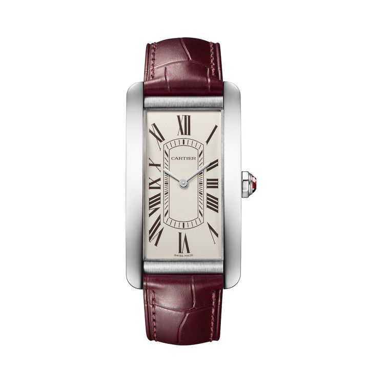「タンク アメリカン」 ウォッチ 自動巻きムーブメント、プラチナ ケース _44.4mm x 24.4mm ¥3,696,000（2024年12月発売予定）／CARTIER