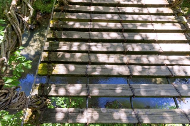 踏み板からのぞく足元の風景や独特の揺れにドキドキします。慌てず、ゆっくりと歩きましょう