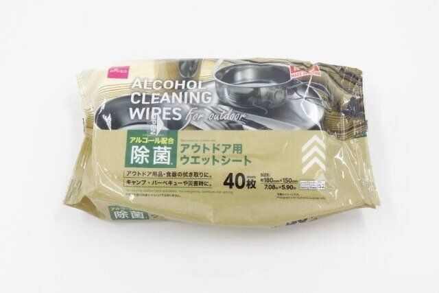 ダイソーのアウトドア用除菌ウエットシートのパッケージ