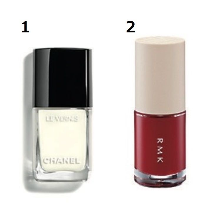 シャネルの白系ネイル、RMKの赤ネイル