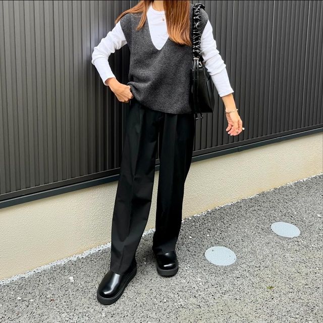 タックワイドパンツ×UNIQLO：Cのブラックの「クロッグシューズ」