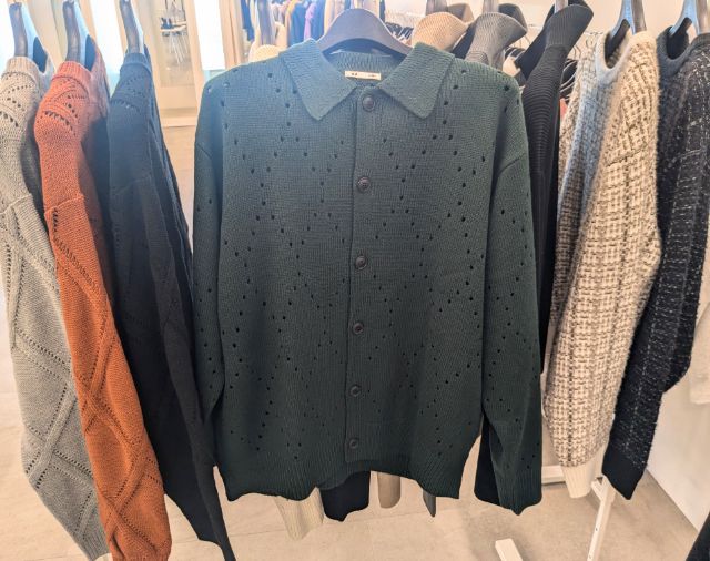 透かし編みニットポロカーディガン