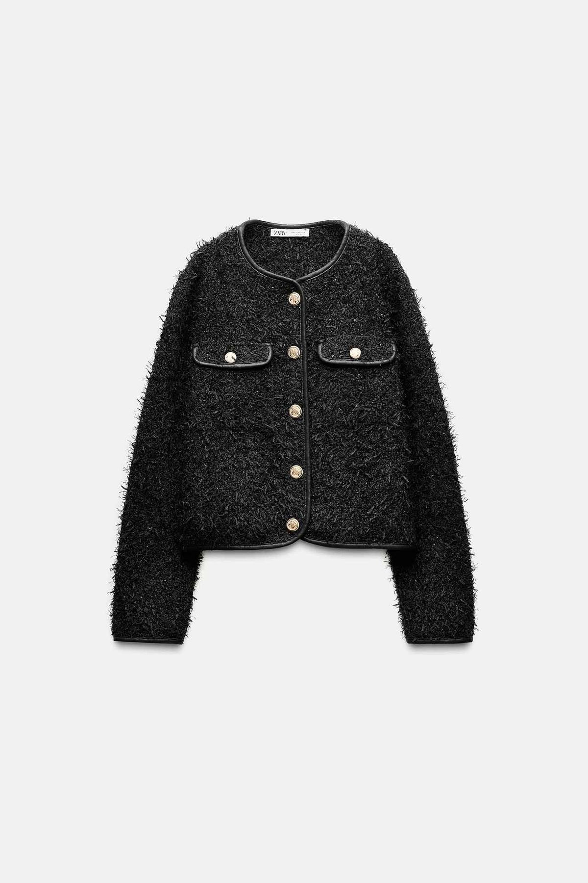 ZARA ザラ フェザー＆メタリック糸フリンジジャケット ホワイト