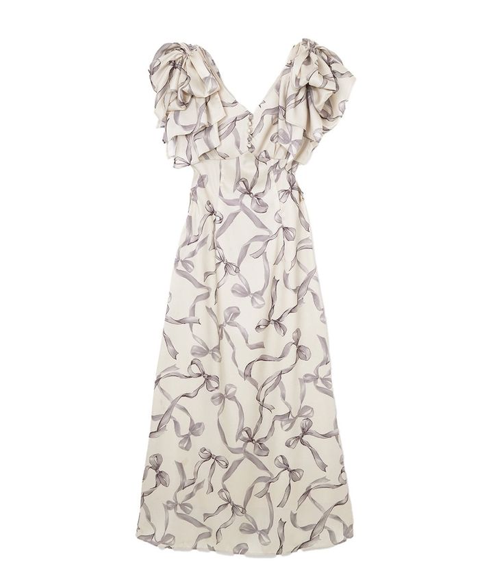 リボン袖&柄ドレス 