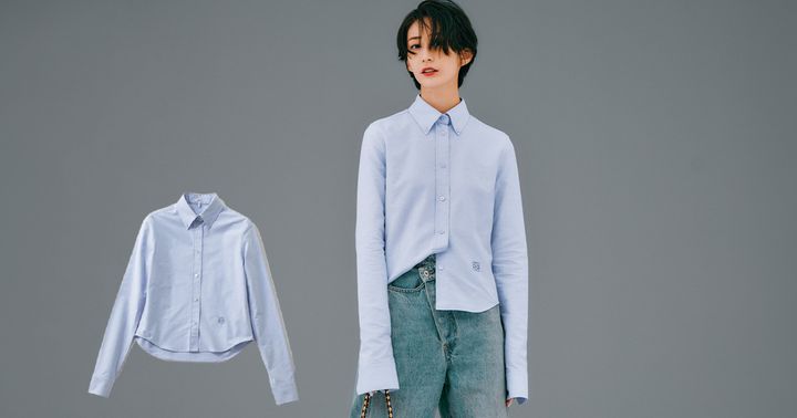ロエベのオックスフォードシャツをデニムでラフに着こなす神山まりあさん