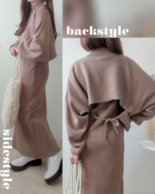 2ピースセットワンピースを着た時のサイド側と後ろ側