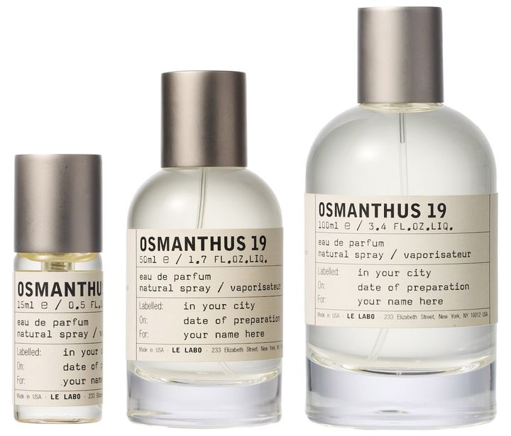 〈左から〉オスマンサス 19 オード パルファム 15ml ￥22,110、50ml ￥48,730、100ml ￥70,180（すべて10月10日よりル ラボ京都 新風館・ル ラボ京都 町家限定発売中）