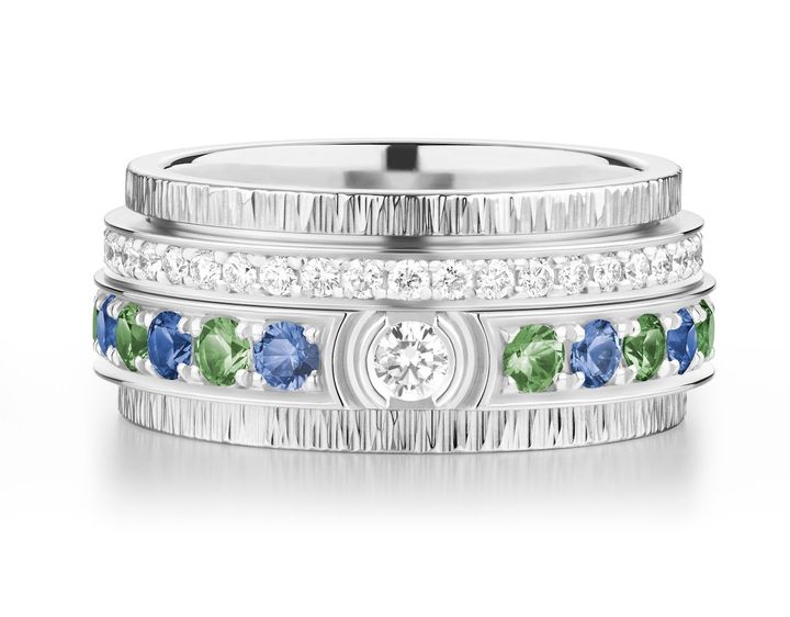 「ポセション」リング（WG×ダイヤモンド×グリーンツァボライトガーネット×サファイア）￥3,476,000