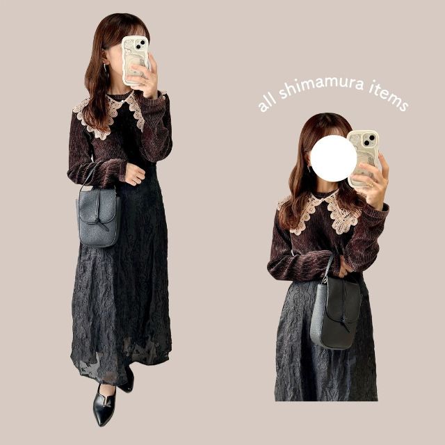 付け襟とベロアワキドロストPOのコーデ