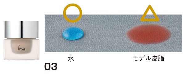 03：イプサ／水とモデル皮脂のはじき具合