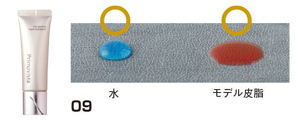 09：プリマヴィスタ／水とモデル皮脂のはじき具合
