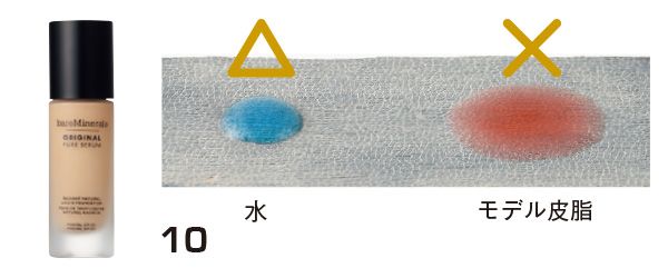 10：ベアミネラル／水とモデル皮脂のはじき具合