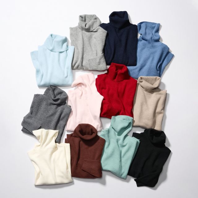 19色のカシミヤタートルネックセーター